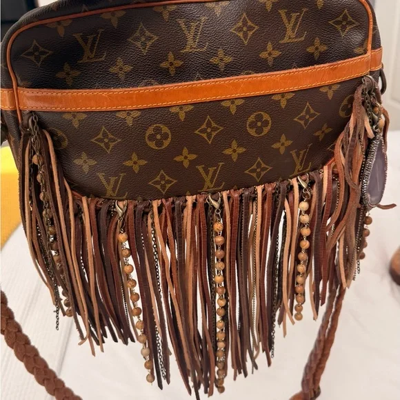 Upcycled Louis Vuitton Riviera Fringe Crossbody Boho Bag Boutique - Picture 3 of 7